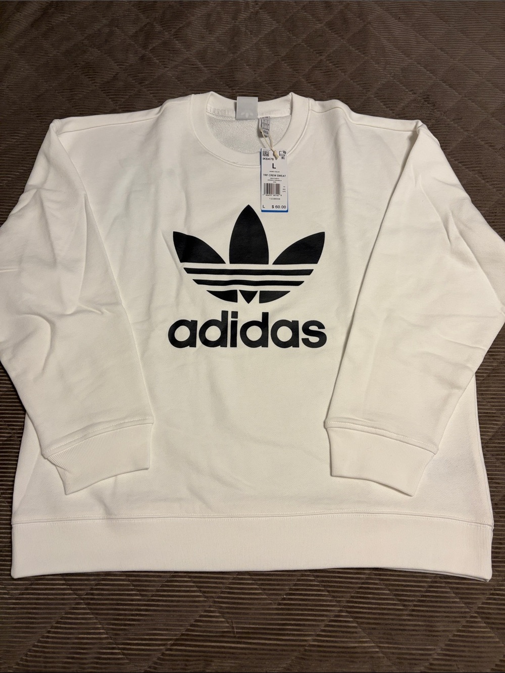adidas White Crewneck Sweatshirt with Black Trefoil Logo